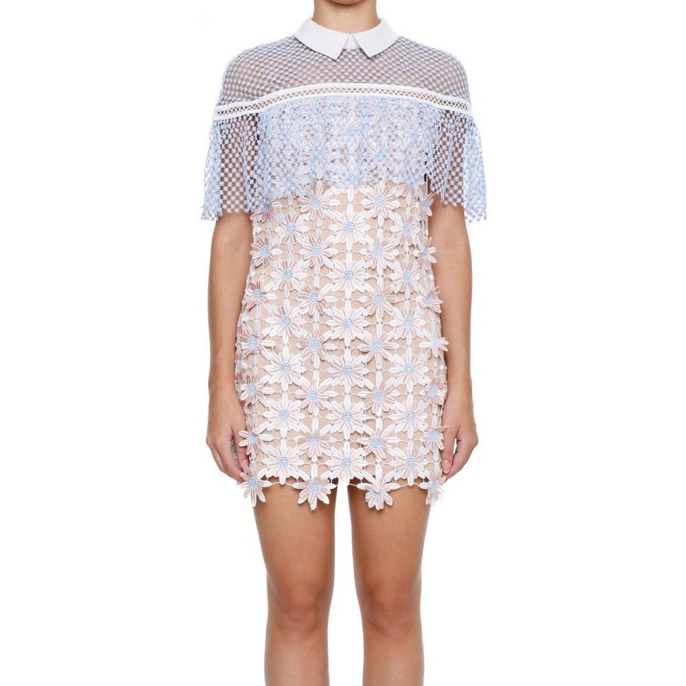 SELF-PORAIT 3D FLORAL LACE CAPE MINI DRESS - SIZE0